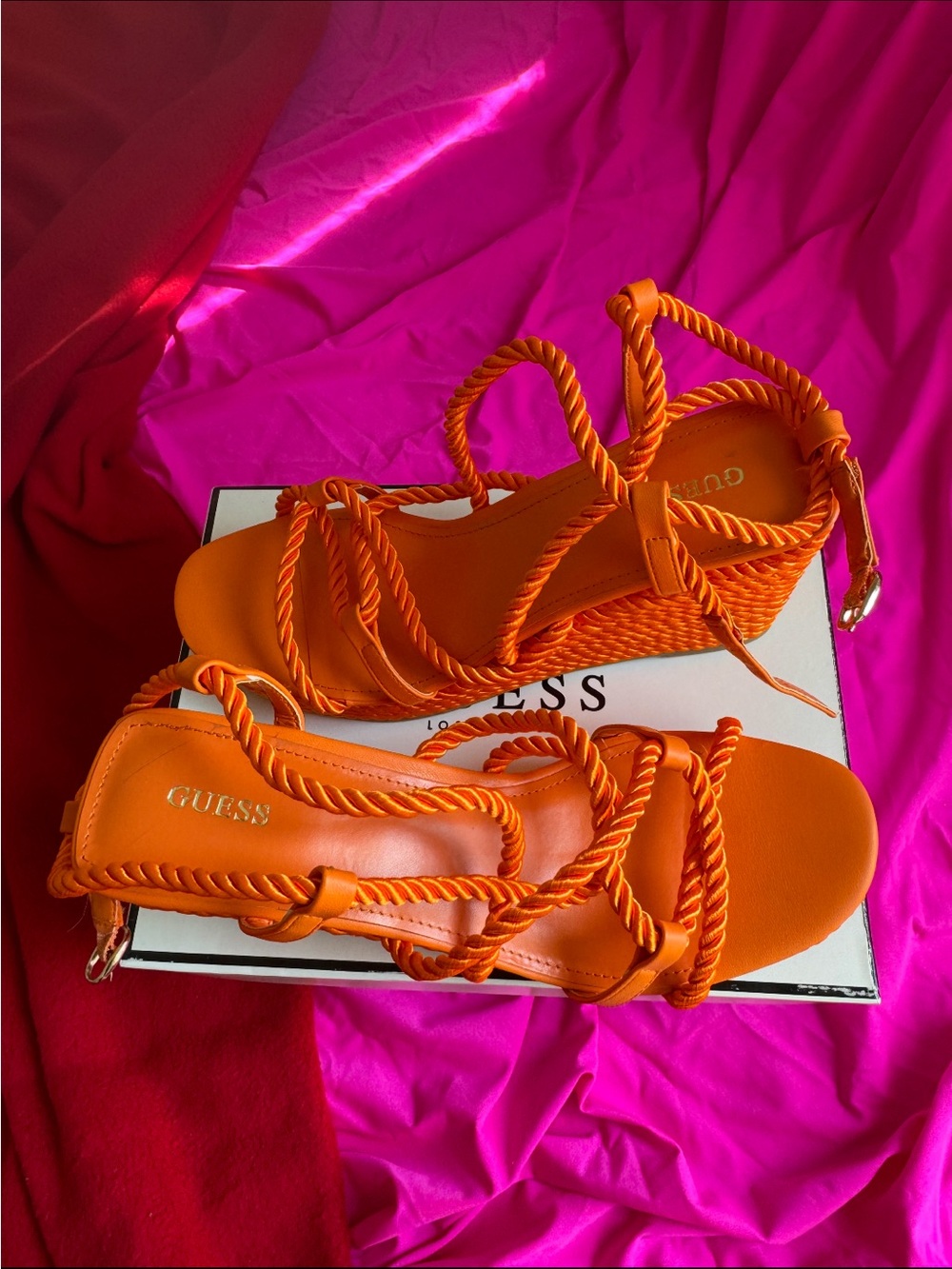 Guess Orange Rope Wedge Sandals - Picture 3 of 4